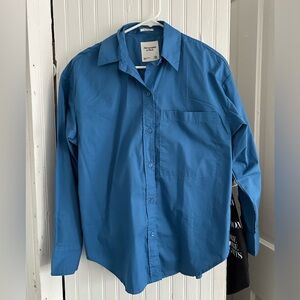 Abercrombie & fitch blue oversized button up shirt